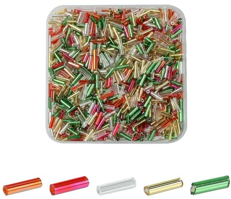 Handicraft Emporium | 5 Styles Christmas Theme Transparent Colours Glass Seed Beads | Mixed Colour | Approx 40g | Bugle Mixed Colour
