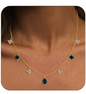 Zimocepuz Guldkedjor för kvinnor, 14 karat guldpläterat CZ diamanthalsband, blått tårdroppe halsband, för bröllop, brudtärnor, baler, modetillbehör