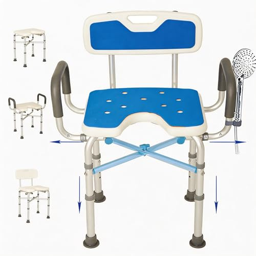 U - Silla de ducha extra ancha ajustable de 2 niveles para ducha interior, asiento de ducha resistente de 550 libras para bañera interior con brazos y respaldo, sillas de bañera para personas mayores