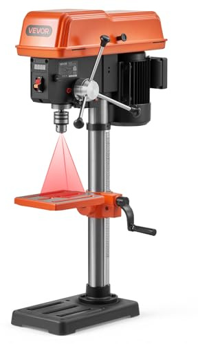 VEVOR 10-Inch Benchtop Drill Press, 5 Amp, 0.8 HP 600W Bench Drill Press, 530-3140 RPM Variable Speed, 0-45° Tilting Worktable, with Laser and LED Work Light, Tabletop Drilling Machine, for Wood Metal