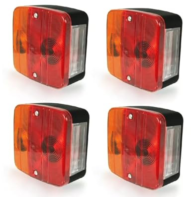 J/J 4 x Fanale Faro Posteriore 4 Funzioni Omologazione E11 4 Funzioni - Luce di Posizione Stop Indicatore di Direzione Luce targa per Rimorchio Furgone Telaio Trattore Carrello Caravan + Lampadine