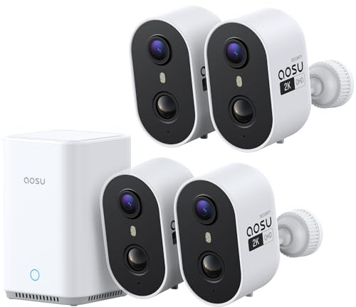 aosu 2K Caméra Surveillance WiFi Extérieure sans Fil, Kit 4 Caméras