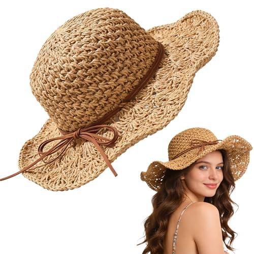 Lysjoy Chapeau Paille Femme, Chapeau Femme Soleil, Chapeaus Plage Femmes, Chapeaus Femmes Ete, Accessoires d'été Anti-UV pour Plage, Vacances, Voyages et Activités de Plein Air (B-Kaki)