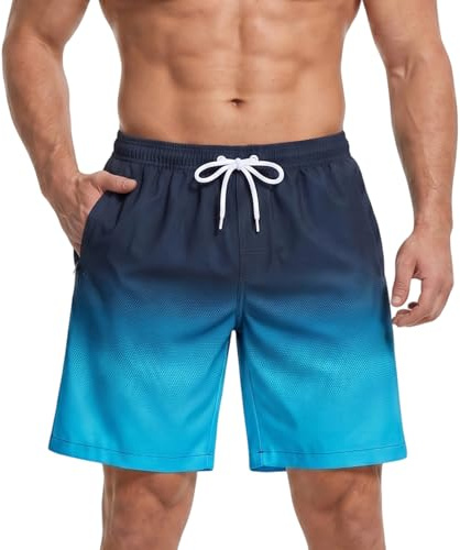 Donason Maillot de Bain Homme Séchage Rapide Short de Bain Respirant avec Doublure en Maille Douce, Short de Plage Piscine Natation pour Homme avec Poches à Fermeture éclair et Cordon de Serrage