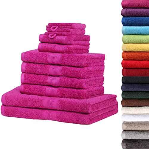 NatureMark 10 TLG. Frottier Handtuch-Set Verschiedene Größen 4X Handtücher, 2X Duschtücher, 2X Gästetücher, 2X Waschhandschuhe - Premium Qualität (10 TLG. Frottier Set, Pink)