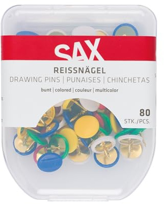 SAX punaises, 80 pièces, Multicolore, diamètre de la tête 10mm, avec enrobage Plastique, dans Une boîte de Rangement Pratique