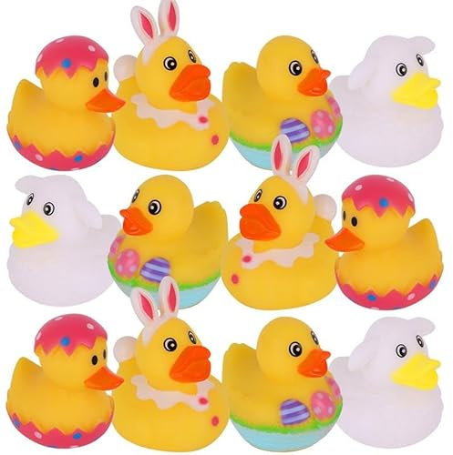 ArtCreativity 2.5 Inch Easter Rubber Ducks for Kids – Pack of 12 Assorted Mini Easter Ducks, Easter Basket Stuffers, Egg Hunt Surprise Toys, Easter Party Favors, Jeep Ducks & Bath Toys