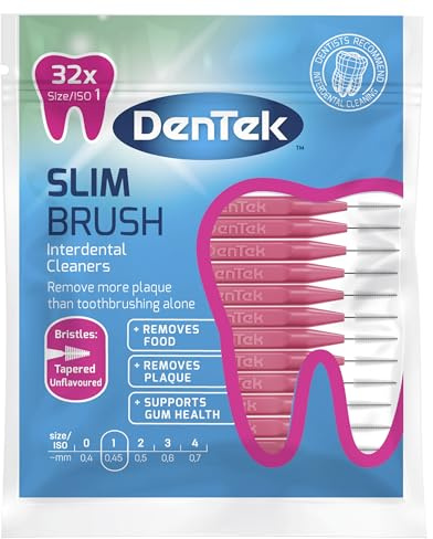 DenTek - Slim Brush Interdental Cleaners - Tapered Bristles - Unflavoured - 32 Per Pack - Iso 1 (0.45Mm)