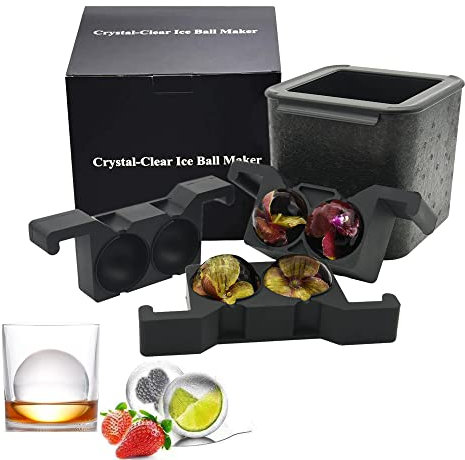 Clear Ice Ball Maker, Clear Ice Maker, Clear Ice Ball Mould, Easy Release Wiskey Ice Ball Maker Bubble-Free with 4 x 2.36in Ice Spheres for The Home Bartender (4BALL)