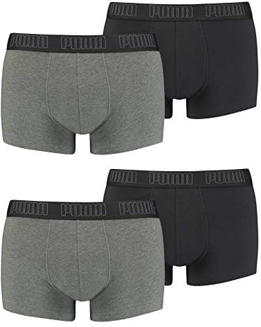 Puma Herren Shortboxer Unterhosen Trunks 4er Pack, Wäschegröße:L, Artikel:-008 Dark Grey Melange/Black