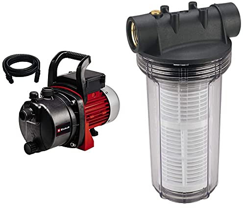 Einhell Kit Pompe d’arrosage de surface GC-GP 6538 Set (650 W, Hauteur de refoulement 36 m) & Filtre Anti-sable 25 cm pour pompe à eau, avec cartouche (filetage laiton, 2 raccords de connexion R1)