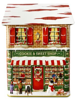 stylebox Blechdose in Form eines Stadthauses 'Winter Cookie & Sweet' Keksdose Deko Box Dose, ca. 14x7.5x21 cm Volumen: 1,6 L