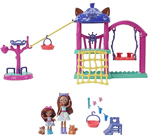 Enchantimals HHC16 - City Tails Abenteuer-Spielplatz Spielset mit den 2 Eichhörnchen-Puppen Sabine und Seneca, 2 Tier-Freunden mit Zubehör, für Kinder ab 4 Jahren
