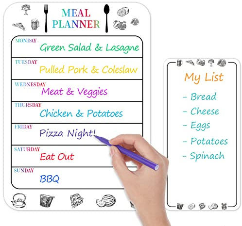 Dacitiery Magnetic Weekly Planner, 2 Pack A4 Whiteboard for Fridge | Memo Board Meal Planner, Ideal for Notes, Meal Planning and Reminders