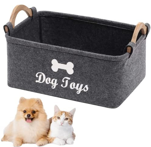 bangminda Panier de Rangement pour Jouets pour Chat Chien, Boîte de Rangement avec Manche en Bois Rangementbox pour Jouets pour Chat Chien Vêtements Boîte de Rangement Accessoires Animaux (Chien)
