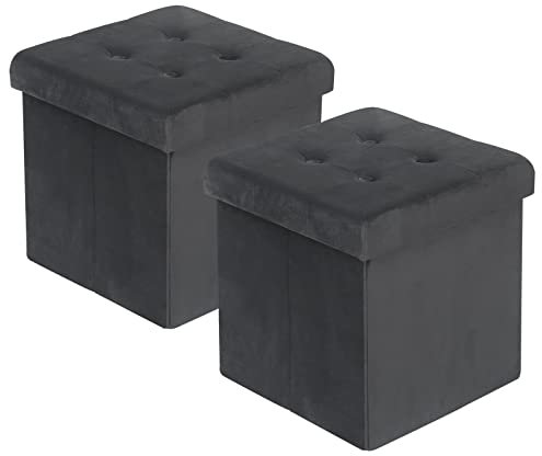 WOLTU Lot de 2 Tabouret Pouf Pliable, Coffre de Rangement Cubique, en Velours, 37,5x37,5x38cm, Gris