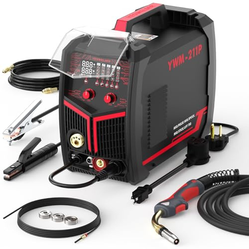 YESWELDER 200Amp Aluminum MIG Welder with Pulse YWM-211P, 110/220V Dual Voltages MIG/Stick/Lift TIG Multi Proces MIG Welding Machine,Spool Gun Compatible