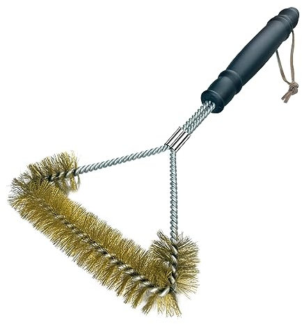 Nutabevr Brosse de nettoyage à trois côtés de 30,5 cm avec poils en laiton en acier inoxydable, brosse de nettoyage pour barbecue avec tête de brosse à 3 compartiments, pour grille de barbecue