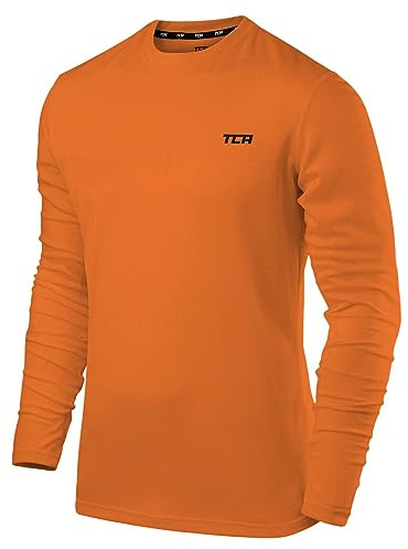 TCA Element Mens Athletic Sports Shirt – Lightweight Breathable Long Sleeve Gym & Running Top - Tangerine, L