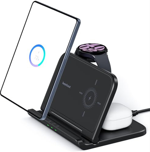 Wireless Charger for Samsung Z Fold 7/6/5, 3 in 1 Foldable Wireless Charging Station for Samsung Galaxy Z Fold/Z Flip, Galaxy Watch 8/8 Classic/7/Ultra/6, Galaxy Buds 3, SwanScout 705S (No Adapter)