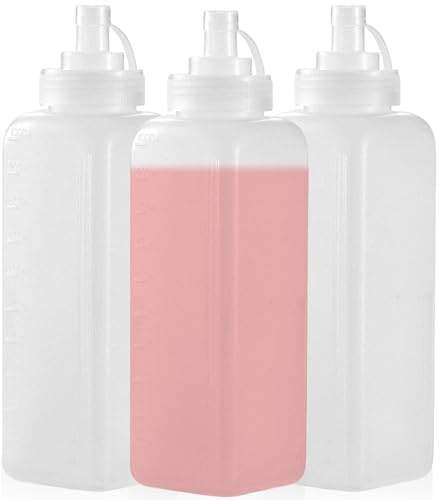 BAIFULAI 3 bottiglie da spremere, 1000 ml, in plastica, con cappuccio, dosatore, trasparente, senza perdite, per pittura, ketchup, salsa piccante, olio d'oliva
