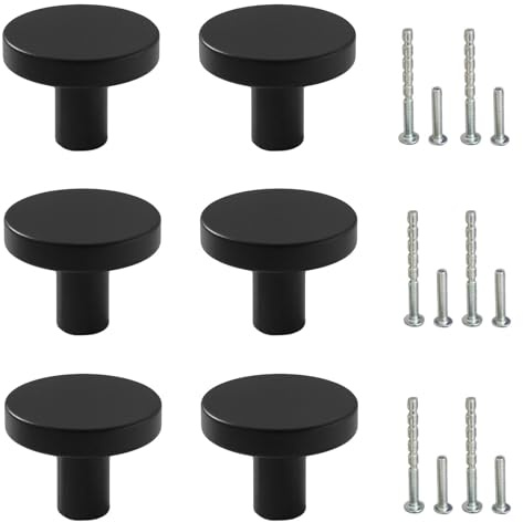 Mokife 6 Poignée de Meuble Cuisine Ronde, Noir Boutons de Tiroir Métal, Boutons d Armoire Moderne, Petits Boutons de Porte pour Placards, Armoires, Commodes, Penderies, Décoration, 25x20mm