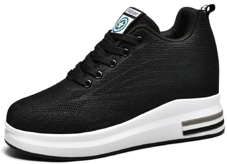 MIEHUIAI Zapatillas de Cuña Mujer Zapatillas de Deporte Moda Zapato Casuales Transpirables Wedge Plataforma Sneakers Altas Tacón Cuña 8.5cm(Negro 2301,39 EU)