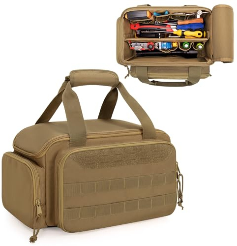 Rexmica 31cm Borsa porta Attrezzi per Uomo, Organizer Portautensili con Fondo Spesso Imbottito, Borsa Attrezzi Elettricista, Borsa Porta Utensili da Lavoro per Riparatore, Falegname, Cachi
