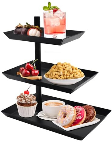 Kqpoinw Présentoir à 3 Étages, 360° Rotatif 3 Étages Présentoir à Cupcakes Noir Métal, Présentoir à Pain Cupcakes Donuts Snacktray Présentoir à Gâteaux pour Anniversaire, Mariage, Fête