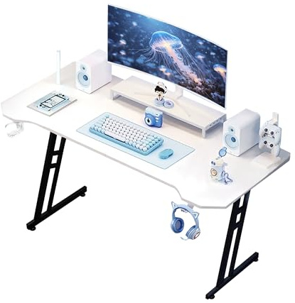 play haha Gaming Desk 120 x 60cm Large Computer Table PC Gaming Desk for Home Office, Metal Frame Gaming Table with Cable Tray and Headphone Hook