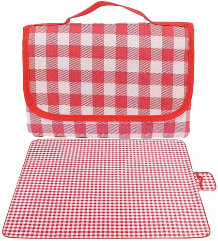 BbiuRer Picnic Blanket XXL 200x200cm, wasserdichte Picknickdecke Rot Kariert, Ideal für Outdoor-Aktivitäten wie Camping, Strand und Park