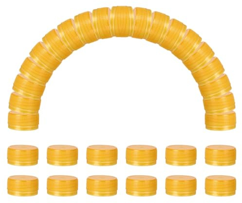 sourcing map 50pcs Plastic Bottle Caps Bottle Screw Lid Top Golden Yellow | 30mm Water Bottles Top Cap,for DIY Development,Imagination Intelligence Craft Scrapbook Creative Gifts