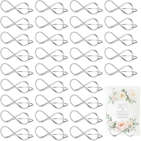 32 Pcs Soporte Tarjetas Mesa Boda Metal, Porta Tarjetas en Forma de 8 Plateados, Porta Clips de Soportes para Números de Mesa, Clips Marcasitios Boda, Soporte para Números de Mesa Fotos de Mesa