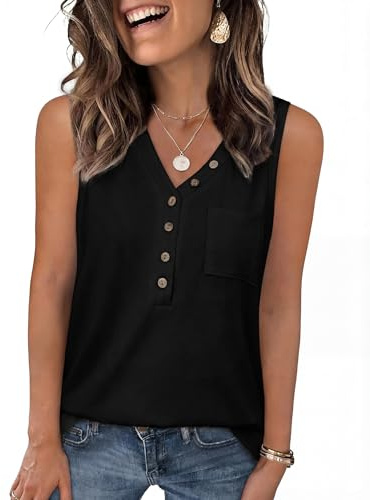Aottori Camiseta Mujer sin Mangas para Verano Botones Frontales Cuello en V