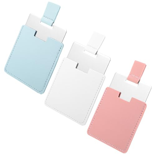 InnoHHustle 3 espejos de bolsillo portátiles plegables para bolso, acero inoxidable, irrompibles, pequeños, compactos, espejos de bolsillo para cosméticos de viaje con funda de piel sintética (blanco