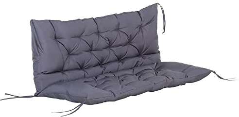 Outsunny Cuscino da Giardino 2 Posti per Sedute da Esterno con Schienale e 6 Lacci, Cuscino da Esterno Imbottito in Cotone e Poliestere, per Divani Dondoli Panche, 132x110x10 cm, Grigio Scuro