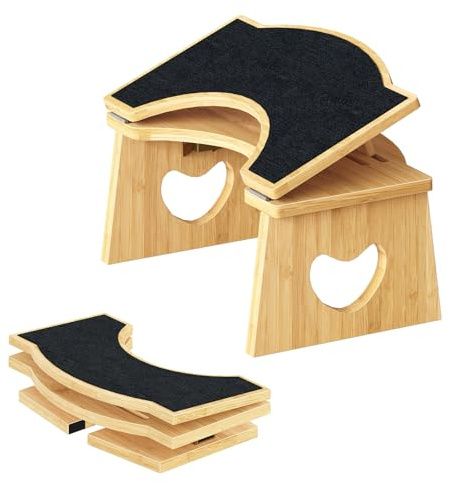 HOOBRO Tabouret de Toilette en Bambou Pliable et Réglable, Repose-Pied Ergonomique Antidérapant, Tabouret Physiologique, sans Montage, pour Salle de Bain, Bambou Naturel et Noir EYL03FP01