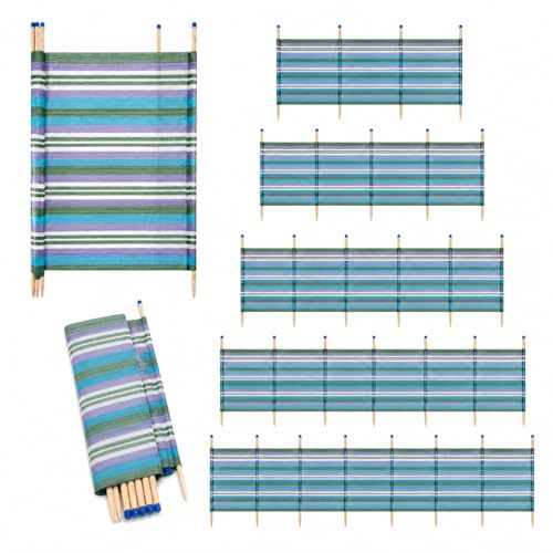 Wind Breakers Camping Privacy Screen with Wooden Poles Multicolor Windbreaker for Motorhomes, Beach, Garden and Caravan Sites