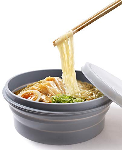 IYYI Silicone Collapsible Bowl with Lid 800ML Folding Travel Bowl for Camping, Hiking, Heat Resistant ME.FAM Expandable Bowl (Gray)