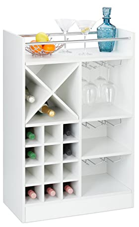 Relaxdays Cantinetta con Porta Calici, per 22 Bottiglie, da Terra, per Vino e Prosecco HxLxP 96 x 63 x 35 cm ca., Bianca