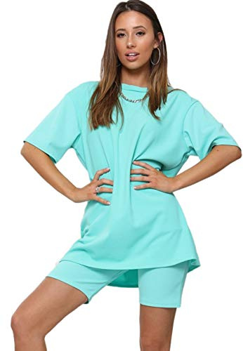 Crazy Girls Womens Cycling Shorts Set Loungewear, Mint, ML (UK 12-14)