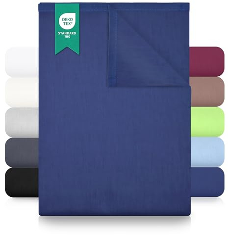 GREEN MARK Textilien sábana Plana 100% algodón – Sábana clásica sin elástico, Suave para la Piel, fácil de cuidar, Lavable a Alta Temperatura – Azul Marino – 240x275 cm