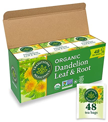 Traditional Medicinals Tea, Organic Dandelion Leaf & Root, Supports Kidney Function & Healthy Digestion, 48 Tea Bags (3 Pack)