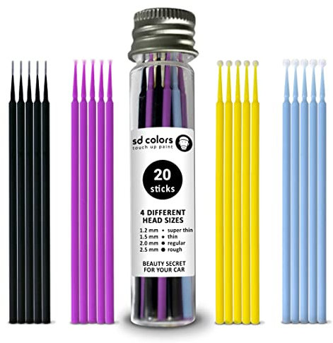 SD COLORS PAINT TOUCH UP TIPS 20 PIECES AUTOMOTIVE PAINTWORK CAR DETAILING REPAIR FOR SCRATCHES STONE CHIPS TOUCH UP MICRO BRUSH 1.2mm 1.5mm 2.0mm 2.5m