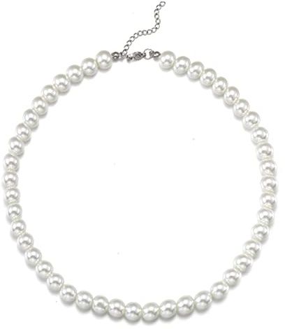 HSWYFCJY Collar de Perlas para Mujeres, Collar de Imitación de Perlas Blancas Redondas, Fiesta de Bodas, 45cm, 10mm