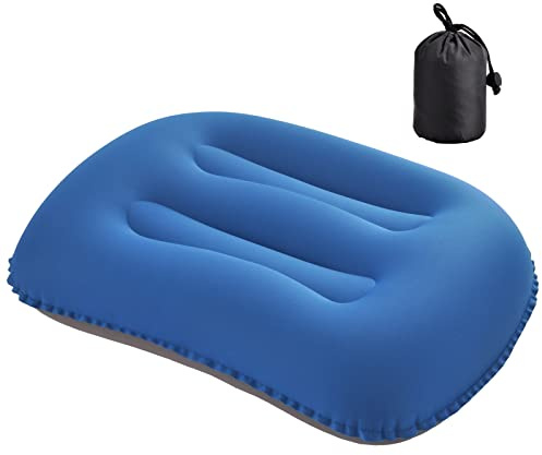 SUTAFOR Inflatable Camping Pillow 80 g Ultralight Travel Pillow Inflatable Beach Cushion Air Cushion for Outdoor, Hiking 46 x 30 cm (Blue)