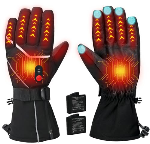 COVVY, guanti riscaldati, 3 guanti riscaldati con temperatura regolabile e touch screen, ricaricabili, 7,4V 3000 mAh, per uomo e donna, ideali per campeggio, escursionismo, sci (XL), Nero