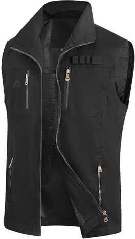 MeiLayM Hombres Aire Libre Chaleco Casual Respirable Chaleco Pesca de Algodón Sin Mangas chaleco Fotografía Vintage Cámping Montañismo con Multibolsillos Chaleco Negro,4XL
