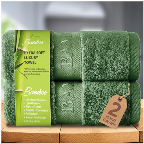 GC GAVENO CAVAILIA Paquete de 2 Toallas de Mano de bambú, Toallas de baño Altamente absorbentes de 500 g/m² (50 x 80 cm), 60% bambú, 40% algodón, Extra Suaves, Color Verde