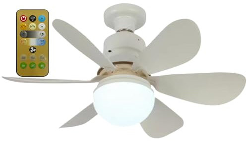 Ventilateur de Plafond avec Lumière et Telecommande,30W Lampe Ventilateur Plafond avec Douille E27,Dimmable LED Ventilateur Plafond pour Chambre,Faible Bruit,6 Pales,3 Vitesses,Timing